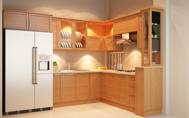 Tủ bếp gỗ sồi đỏ cao cấp